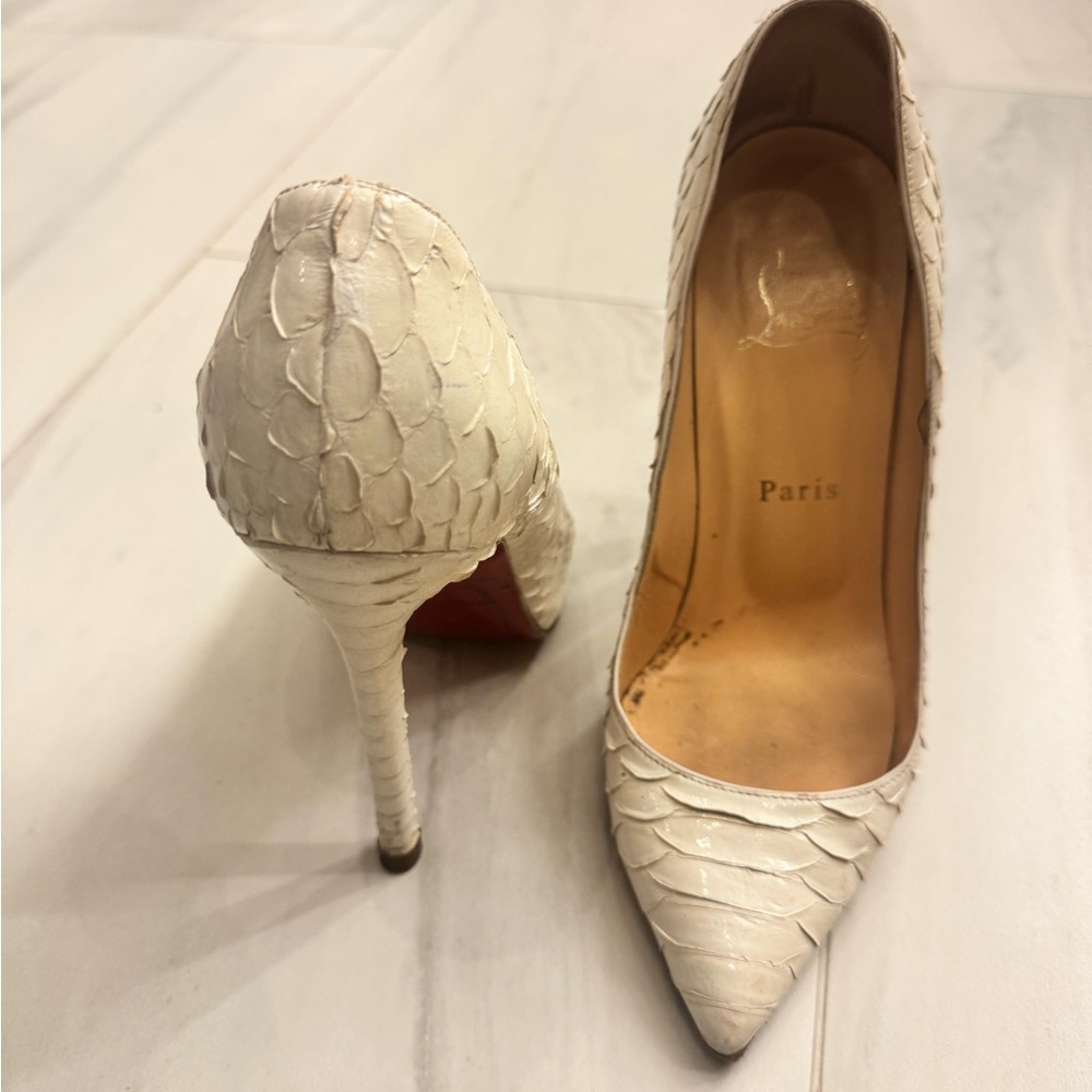 Christian Louboutin Pigalle Python Leather Heels. White. Size 37.